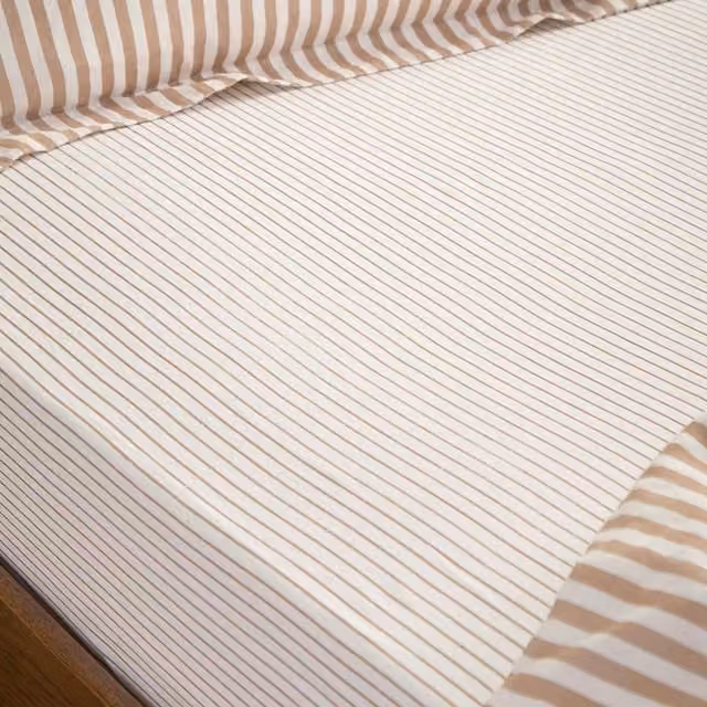 Yard Hebden Narrow Stripe 100% Cotton Fitted Sheet in Sand/Beige, Size: 180 x 200 cm