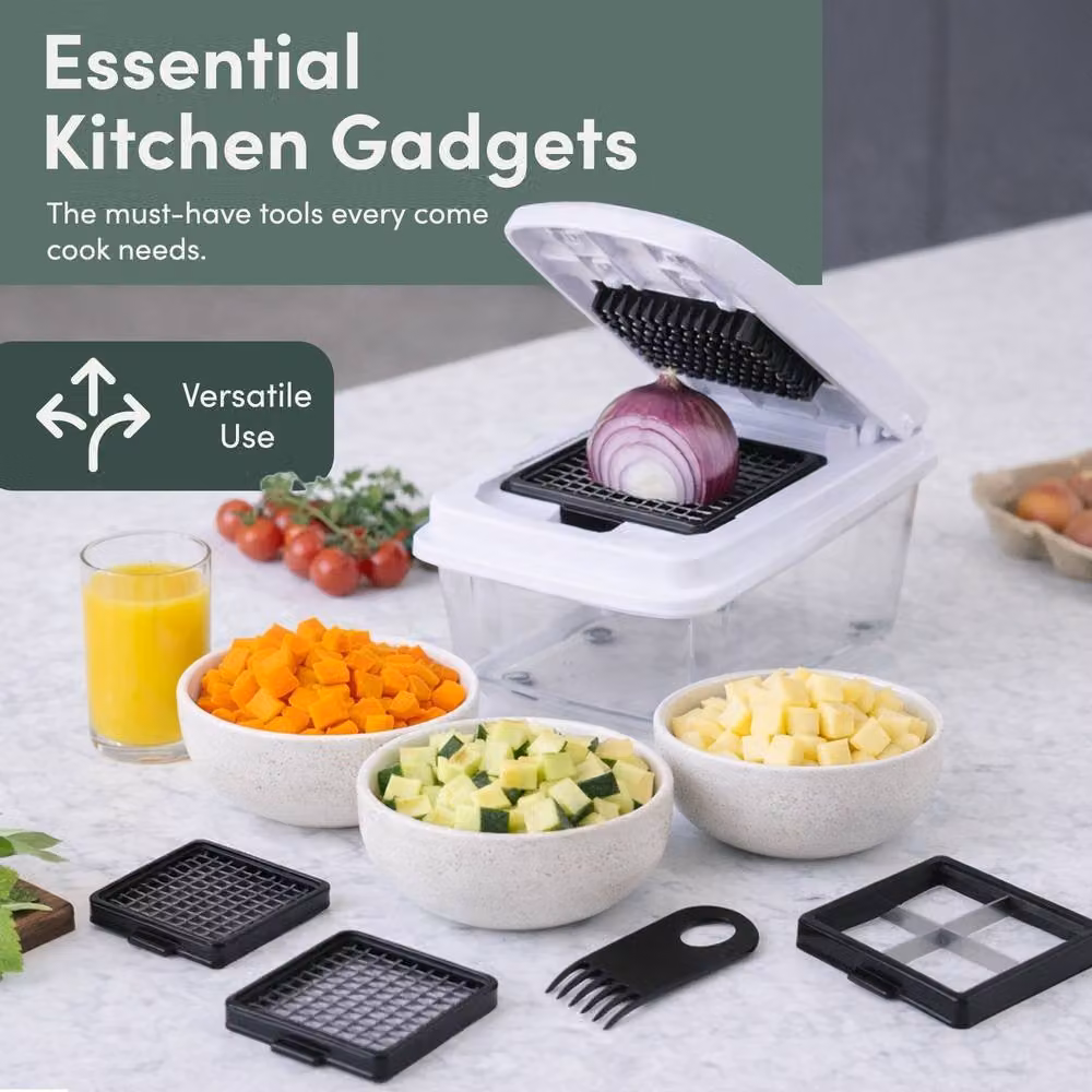 Keplin 4-in-1 Vegetable Chopper with Container and 4 Interchangeable Blades in White – 3