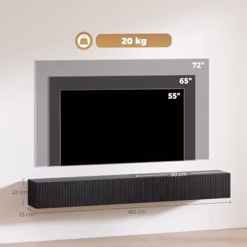 HOMCOM Black Floating TV Unit for Televisions up to 72 Inch, Wall Mounted Minimalist Design – 6