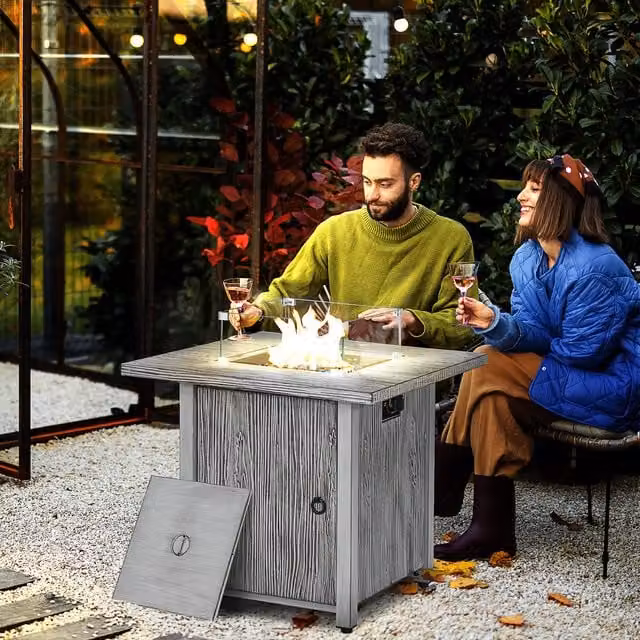 OUTSUNNY Grey Propane Gas Fire Pit Table with Cover and Glass Top, W/D/H: 71.0 x 62.5 x 71.0 cm – 1