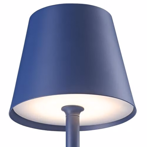 Happy Homewares Modern Rechargeable Touch Dimmable Table Lamp with Blue Metal Cone Shade and Warm White LED