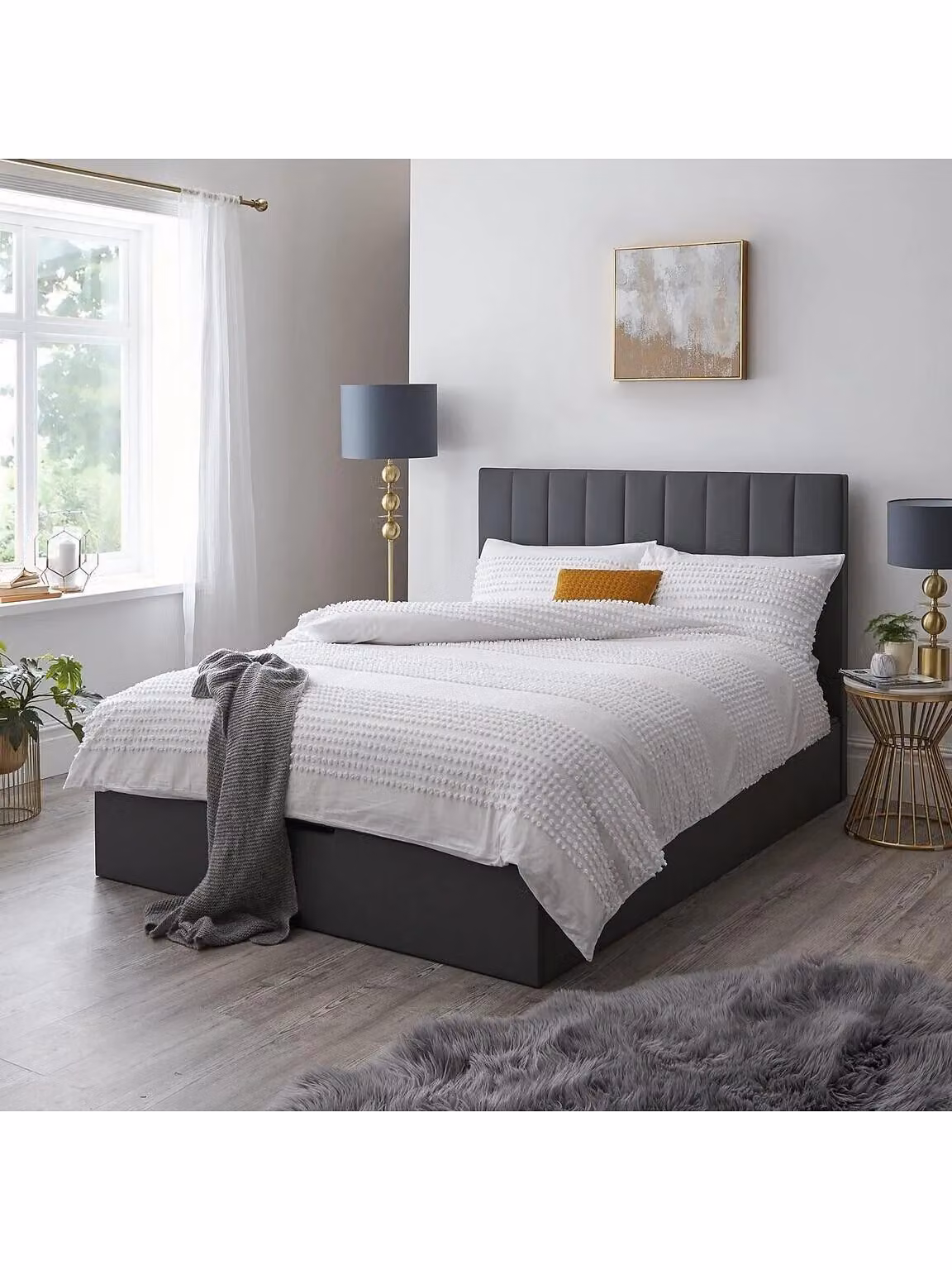 Nova Upholstered Faux Leather Ottoman Double Bed Frame in Grey with Lift Up Base, 140 x 200 cm