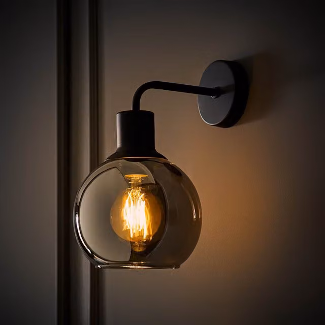 ValueLights Bellamy Modern Glass Globe Wall Light with LED Bulb in Black and Gold/Brass