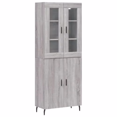vidaXL Modern Grey Sonoma Highboard Storage Cabinet with Internal Shelves and Hinged Doors, W/D/H: 180 x 47.8 x 69.5 cm