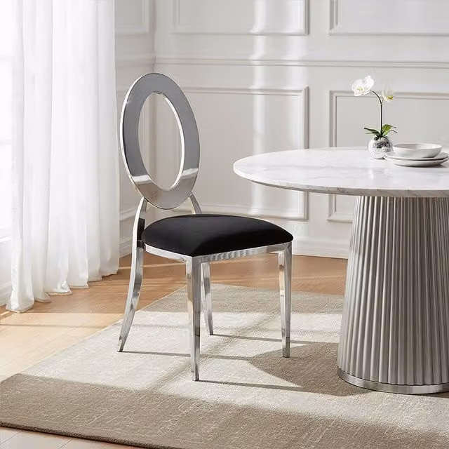 Interiors by Premier Stackable Velvet Dining Chair with Metal Frame in Silver and Black – 1