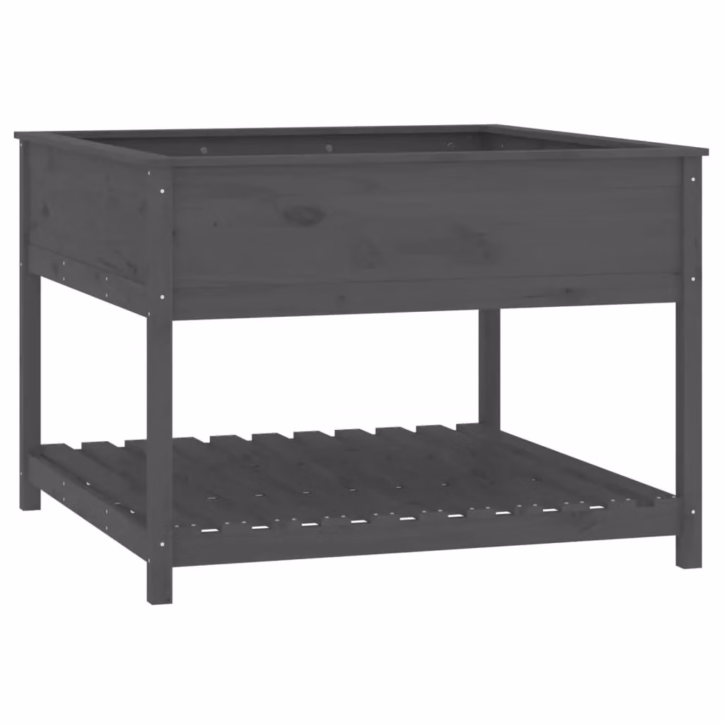 Berkfield Grey Solid Wood Pine Planter with Shelf W: 111.5 cm, D: 111.5 cm, H: 81 cm – 2
