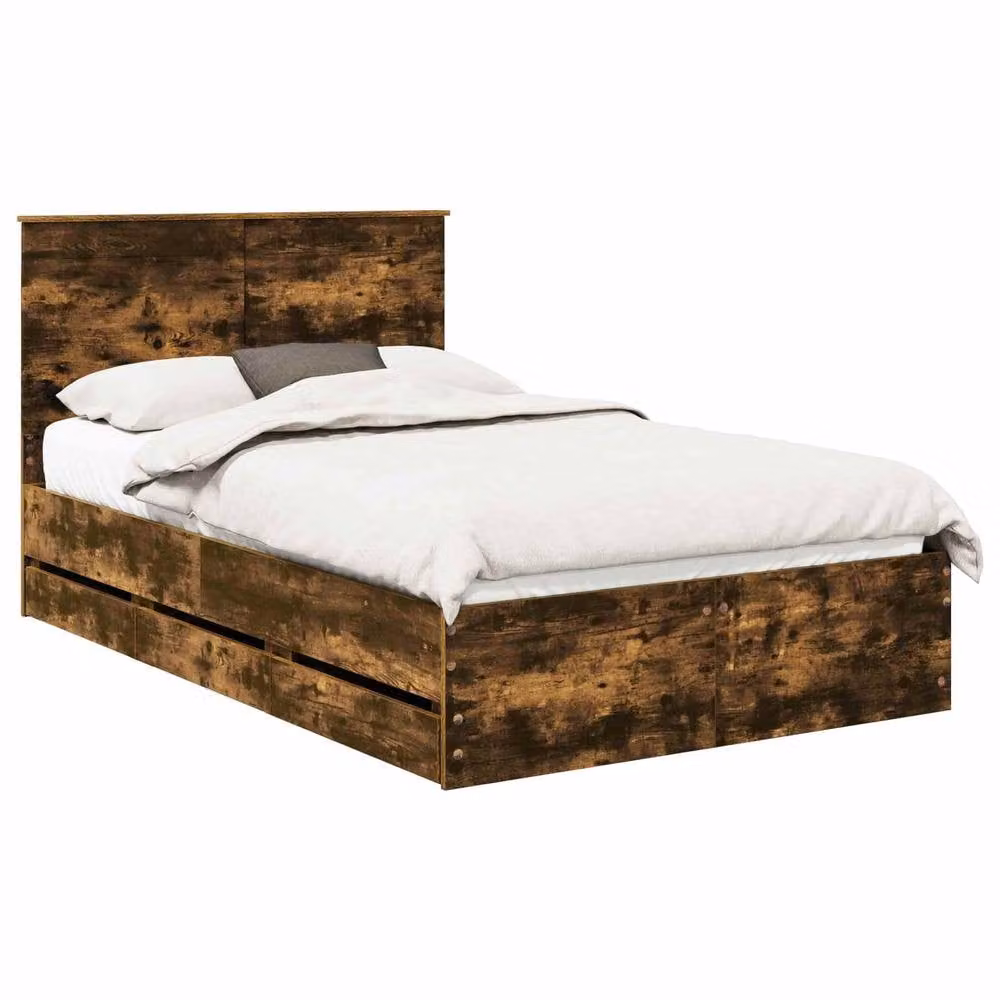 Berkfield Home Modern Bed Frame with Drawers in Smoked Oak Brown, W/D/H: 120 x 190 cm – 2