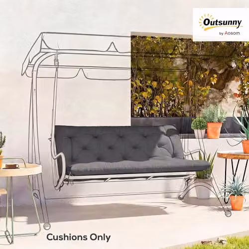 Outsunny Black Rectangular Garden Bench Cushion with Ties and Water Repellent Fabric, W: 110 cm – 2