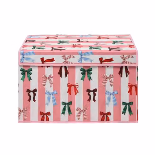 OHS Large Foldable Fabric Storage Box with Lid in Pink and White