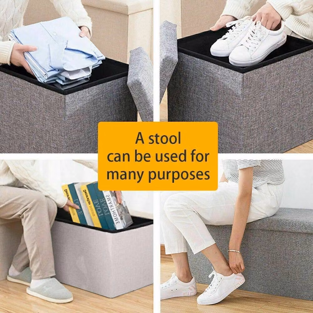 FORGEVIO Folding Ottoman Storage Box Pouffe Seat Stool in Grey – 4