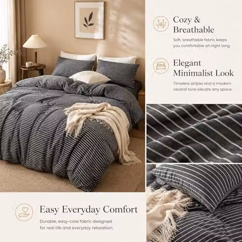Grace 4 Piece Microfibre Reversible Duvet Cover Set with Fitted Sheet in Black, Anthracite or Grey, W/D/H: 200 x 200 cm – 7