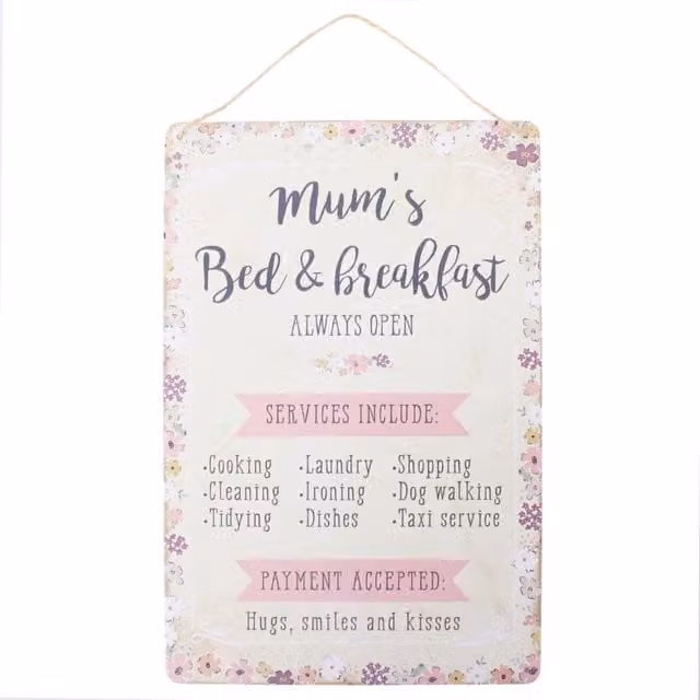 KDMK Mum's Bed & Breakfast Floral Wooden Hanging Wall Decor, White