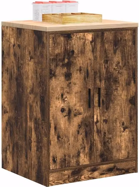 Berkfield Home Garage Storage Cabinet in Smoked Oak Brown, Solid Wood Pine, W/D/H: 60 x 51 x 85 cm