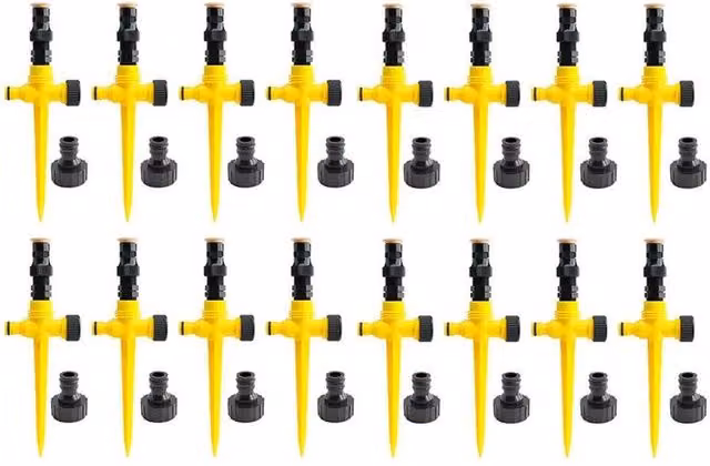 FLAVORA 16-Pack 60 Degree Automatic Rotating Water Sprinklers for Lawn and Garden, Yellow – 1