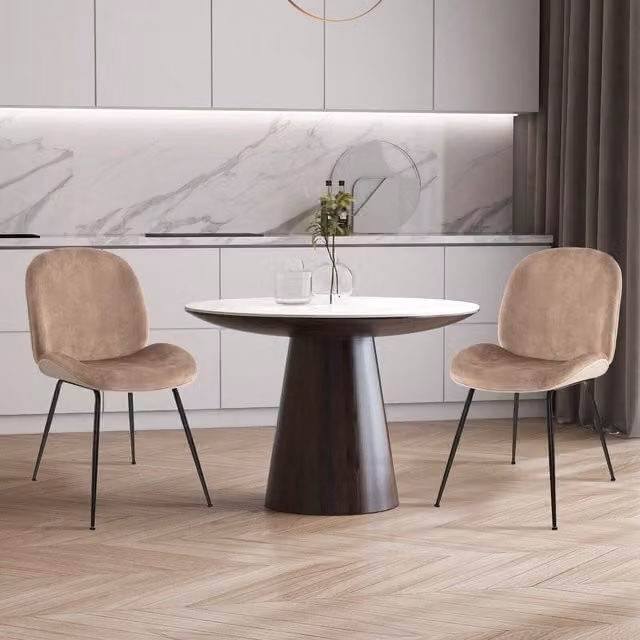 Costway Set of 2 Modern Grey Velvet Upholstered Kitchen Dining Chairs with Metal Frame