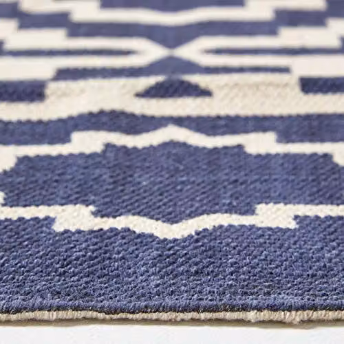 HOMESCAPES Halmstad Geometric Printed Hallway Runner, Blue and White, 100% Cotton, W: 66 cm, L: 200 cm – 4