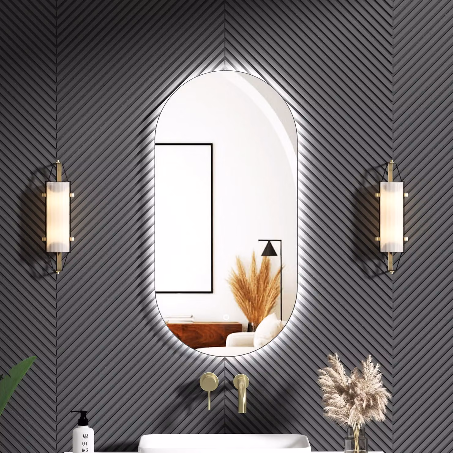 Royal Bathrooms Luton Matt Black Backlit LED Illuminated Framed Mirror with Demister Pad and Touch Sensor, W: 90 cm, H: 45 cm