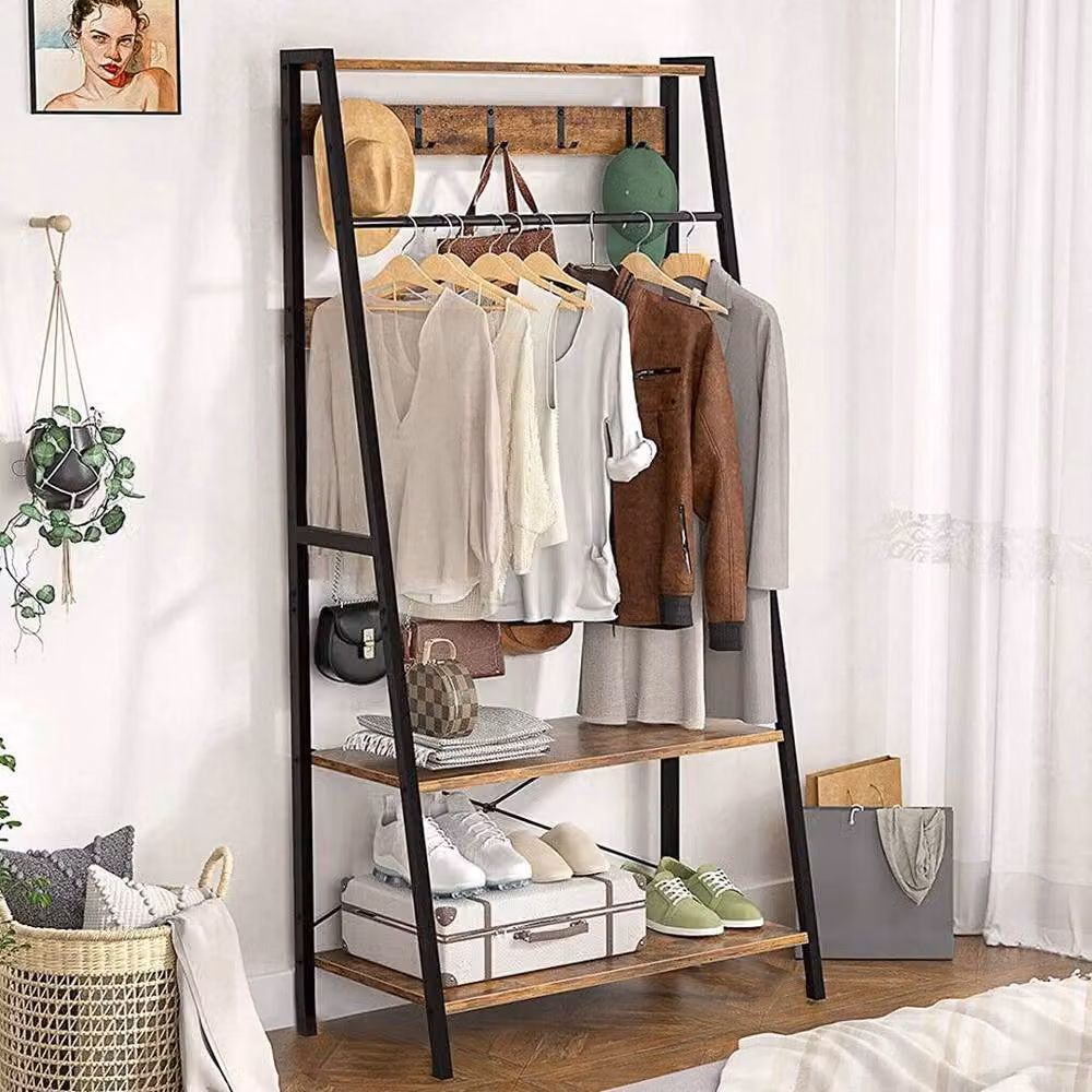 ERGOVEXA Industrial Wooden Clothes Rail and Scarf Cap Hanger in Black – 3