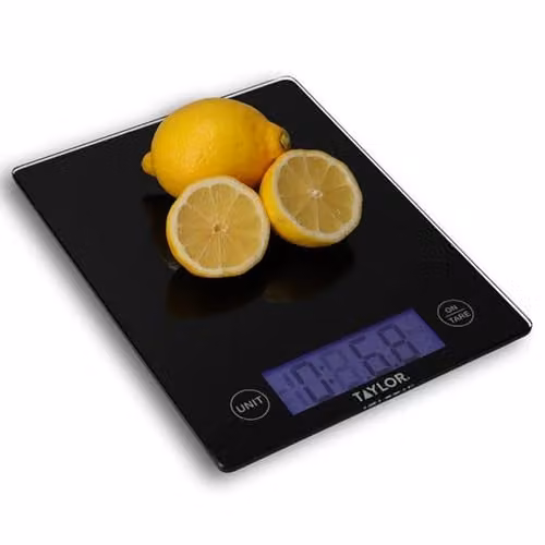 Taylor Digital Kitchen Food Scales with Glass Platform, Black, 5 kg Capacity