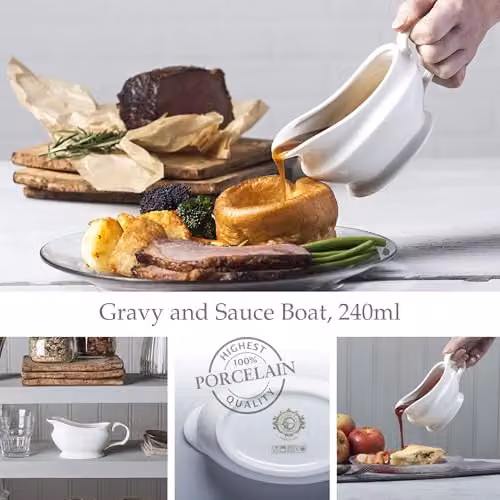 WM Bartleet & Sons 1750 T194 Traditional Porcelain Drip-Free Gravy and Sauce Boat, White, 240ml – 4