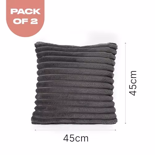 OHS Pack of 2 Faux Fur Ribbed Cushion Covers in Anthracite Grey, W/D/H: 45 x 45 x 45 cm – 5
