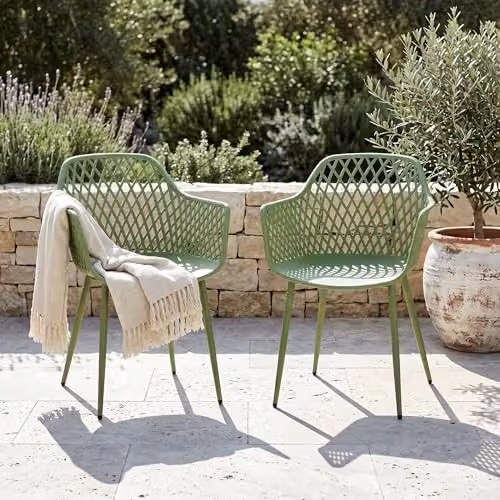Core Products 3-Piece Bistro Garden Set with Two Lattice Armchairs and Square Plastic Table in White or Green – 3