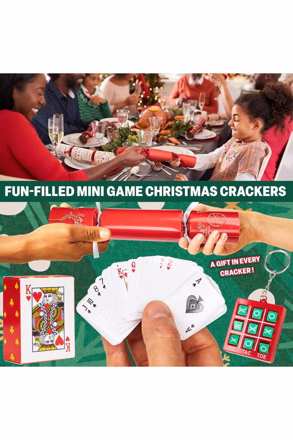 KreativeKraft Christmas Crackers Pack of 6 with Mini Games or Wind Up Toys in Red and Multicolour – 6
