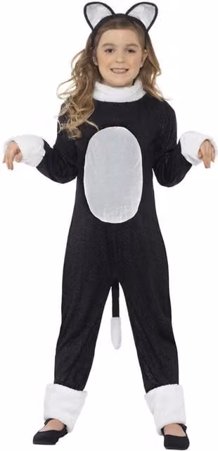 Smiffys Girls Cat Halloween Costume Set in Black, White and Brown for Ages 10-12 Years