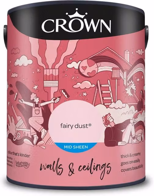 Crown Walls and Ceilings Mid Sheen Emulsion in Fairy Dust Pink, 5 l