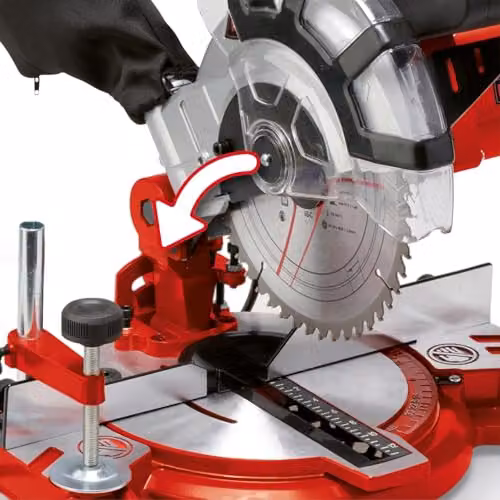 Einhell Red 1600W Compound Mitre Saw with 5000rpm Cutting Speed and +/-45° Mitre Capability – 4