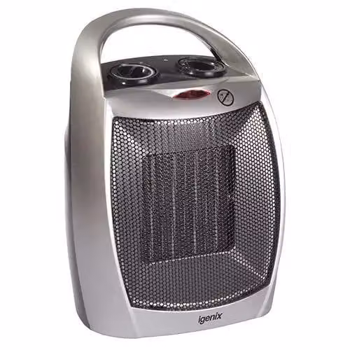 Igenix 1800W Ceramic Fan Heater with Tilt Protection and Cold Stage, Silver, Pack of 2 – 3