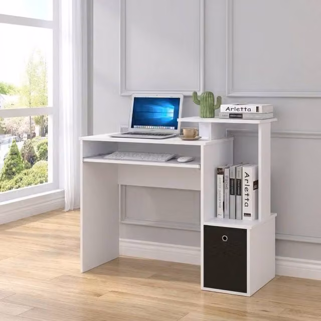 STILVORA Modern White Computer Desk with Single Pedestal and Matt MDF Laminate Finish, W/D/H: 100.0 x 50.0 x 86.6 cm