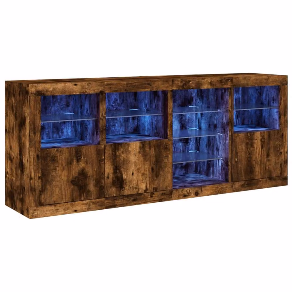 Berkfield Home Modern Smoked Oak Sideboard with Integrated LED Lights in Brown, W/D/H: 164 x 37 x 67 cm – 2