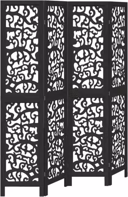 Berkfield Home 4-Panel Black Solid Paulownia Wood Room Divider