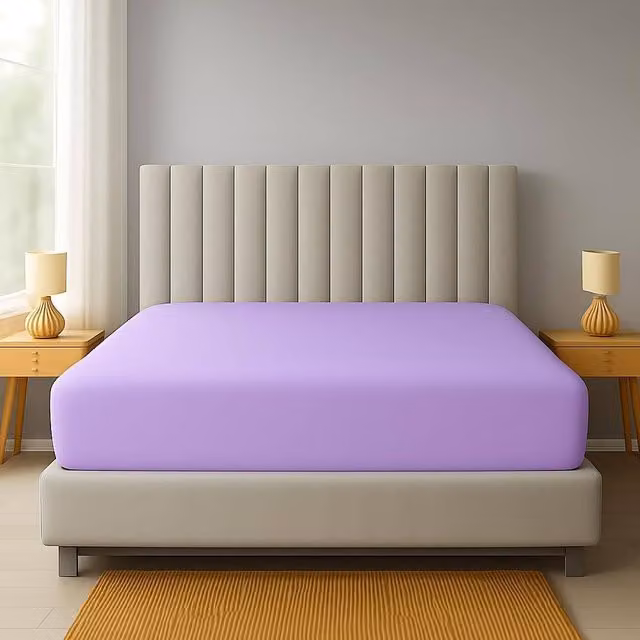 Homes-Linen Extra Deep Polycotton Easy Care Fitted Sheet in Purple, Size: Super King, Depth: 40 cm – 1