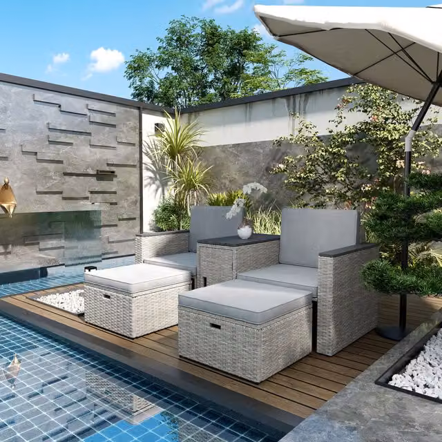 Outsunny Modern Nesting Rattan Garden Furniture Set in Grey