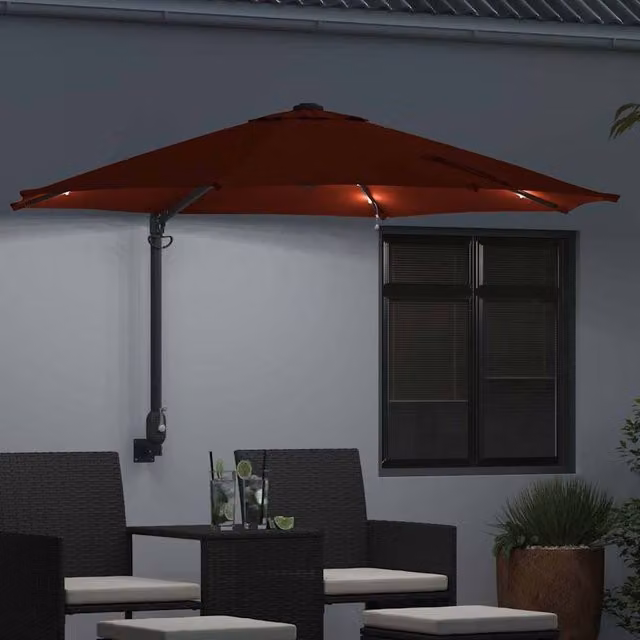 Berkfield Home Modern Wall-mounted Cantilever Garden Parasol with LEDs in Orange