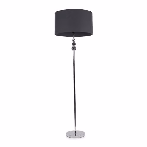 ValueLights Marissa Chrome Stacked Ball Floor Lamp with Grey Fabric Drum Shade