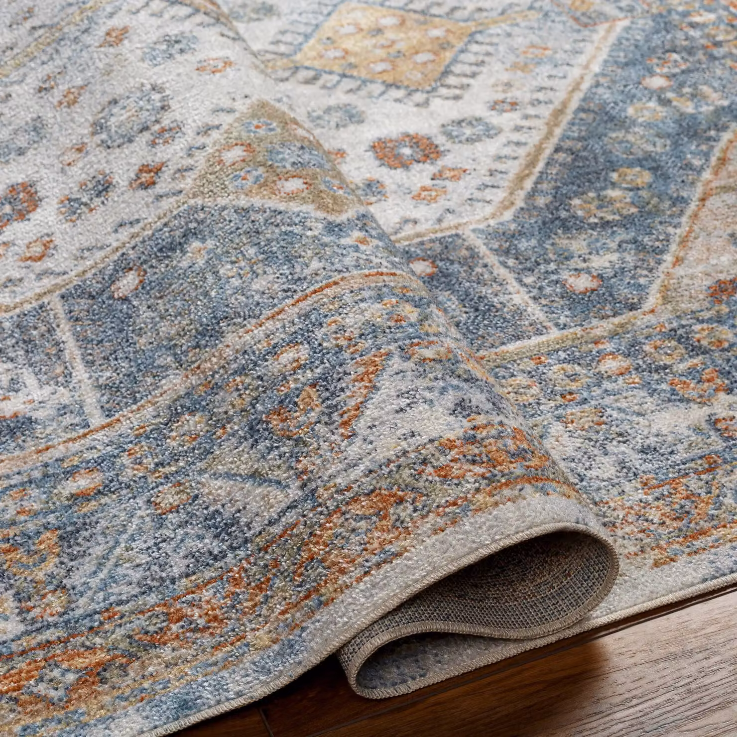 Livabliss Lilian Washable Vintage Boho Living and Dining Room Rug in Blue and Brown, W: 140 cm, L: 200 cm – 2