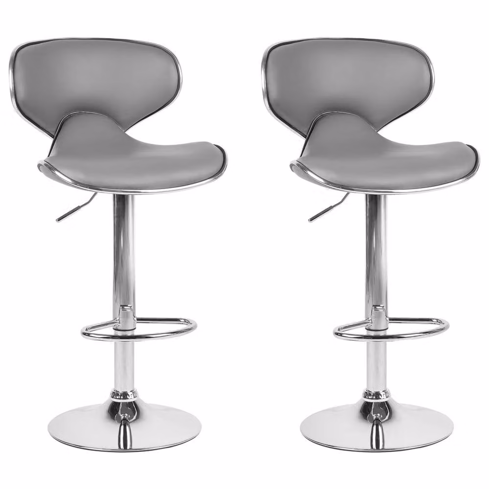 Wyld and Coco Glamour Bar Chairs 2-Pack in Grey Faux Leather with 360 Degree Swivel and Height Adjustment – 2