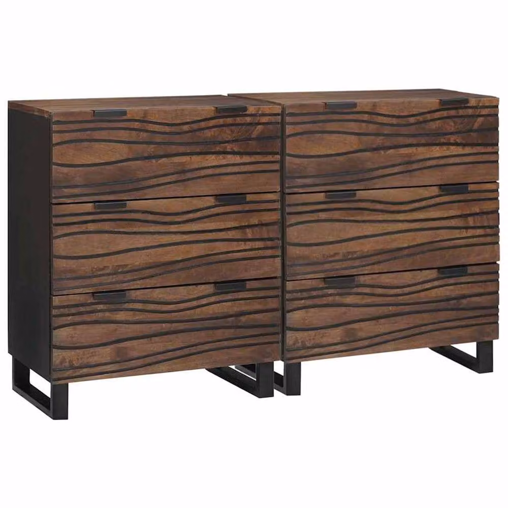 Berkfield Home Set of 2 Brown Solid Wood Sideboards with Drawers and Storage – 1