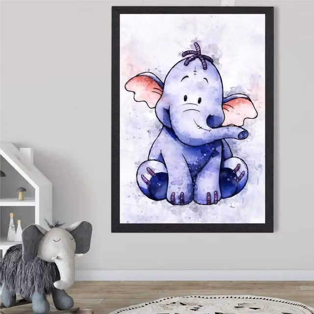 ARTZE Heffalump Watercolour Winnie the Pooh Art Print with Black Frame, Purple, A3 – 1
