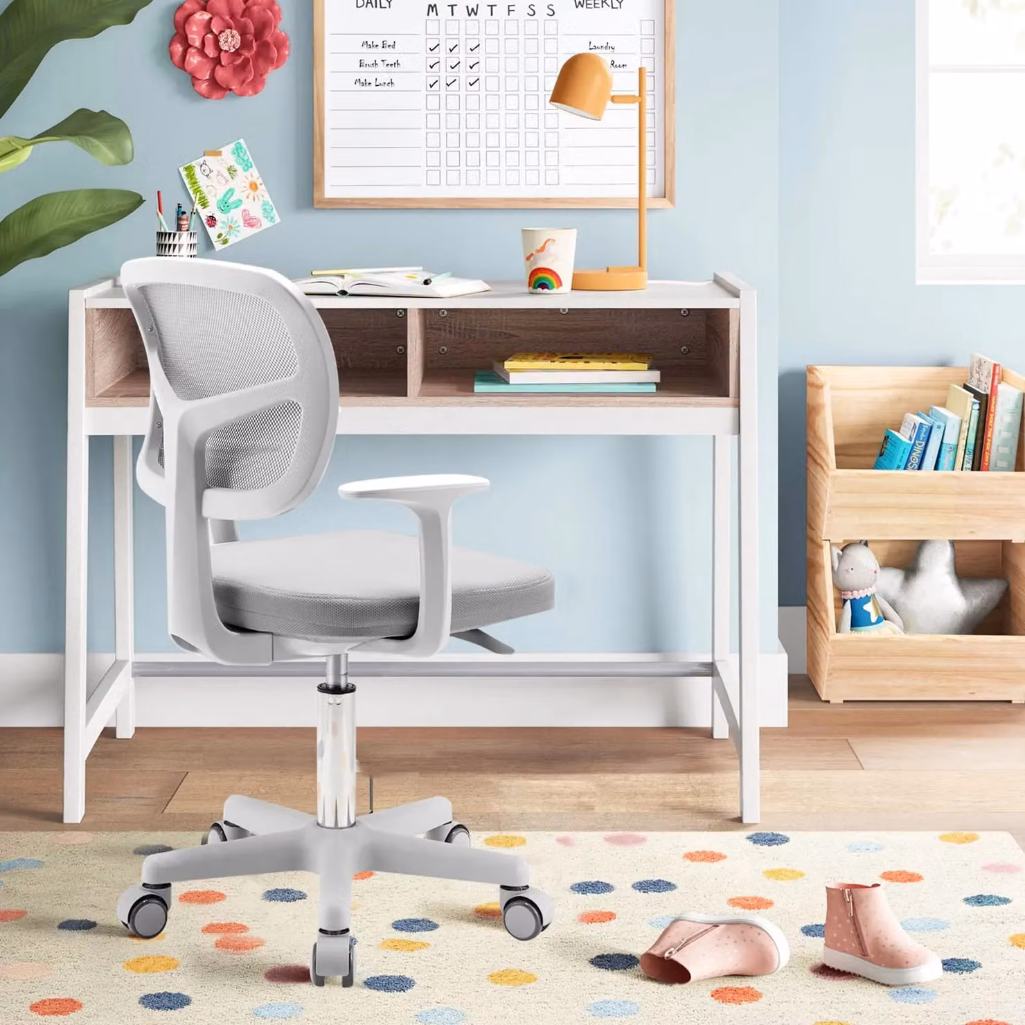 Costway Modern Low-Back Swivel Task Chair in Grey Fabric for Home Office or Children's Room – 3