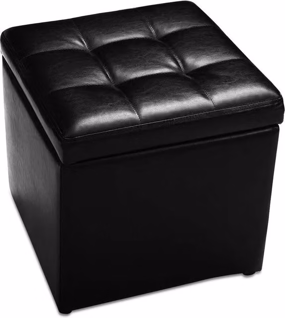 Kelvenix Black Faux Leather Cube Storage Ottoman – 1
