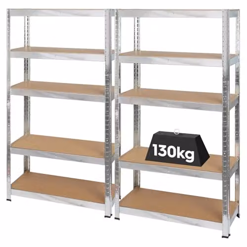 Harbour Housewares 5-Tier Heavy Duty Steel Garage Shelving Units Set, 2pc Silver, W/D/H: 75 x 30 x 150 cm – 1