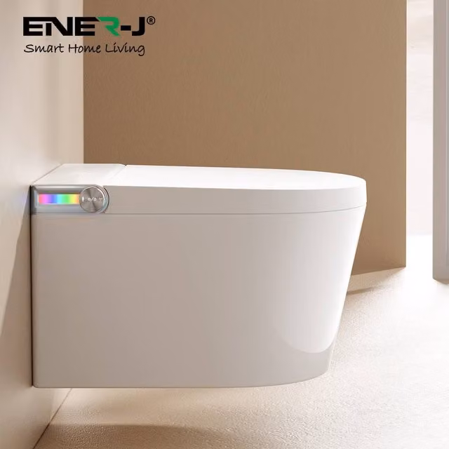 ENER-J Wall Hung Smart Bidet Toilet with Auto Lid and Heated Seat, White