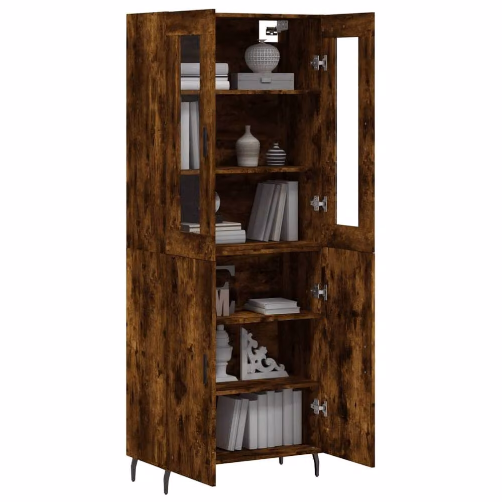Berkfield Home Smoked Oak Highboard in Brown with Glass Doors, W/D/H: 69.5 x 34 x 180 cm – 3