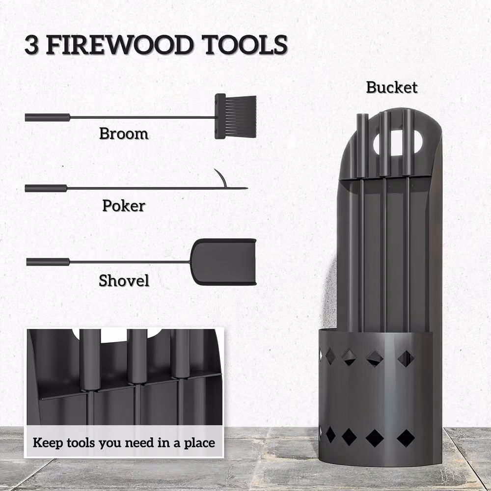 STILVORA Fireplace Companion Set with Bucket and 4 Tools in Black – 6