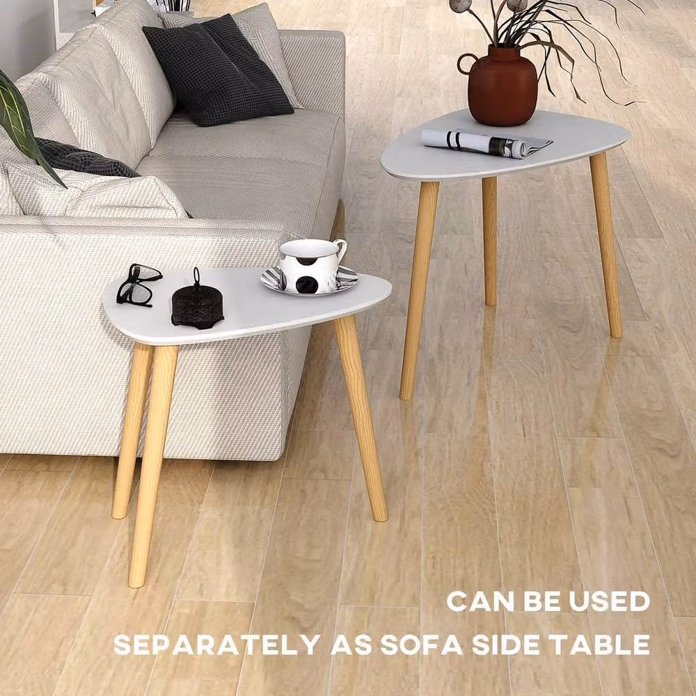 NESTLUNE Set of 2 Modern Oval Side Tables in Light Grey – 2