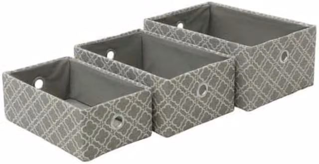MantraRaj 3 Piece Stackable Cardboard and Fabric Storage Basket Set in Grey